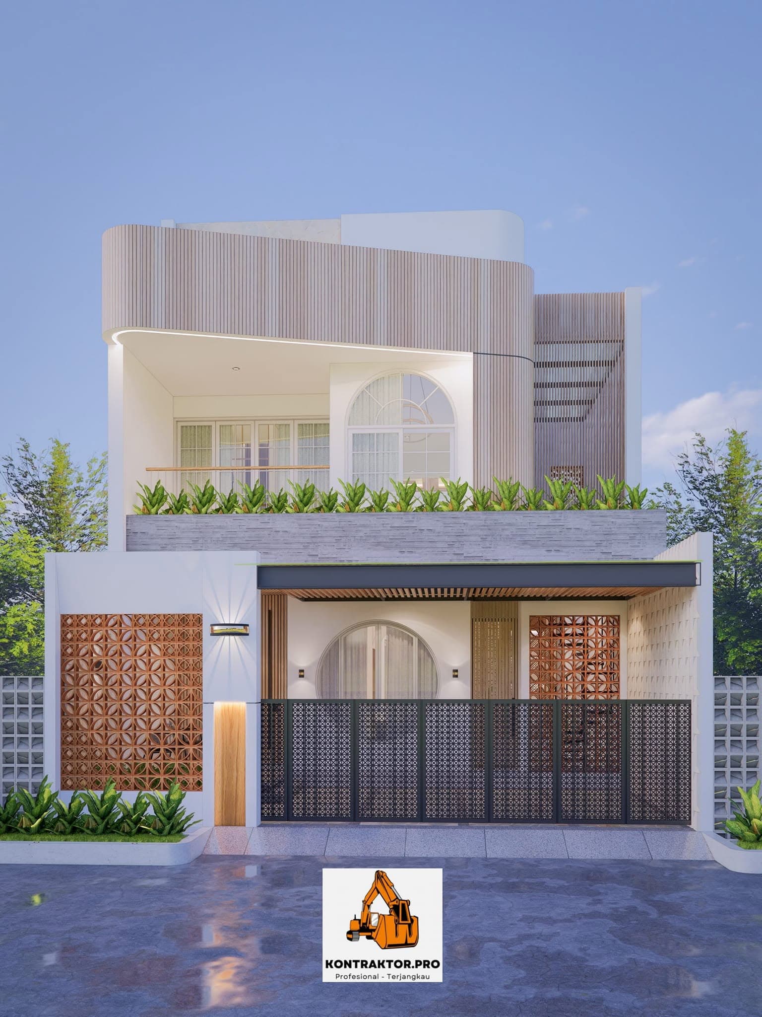Desain 3D rumah modern yang dirancang tim arsitek Mutu Guna Bangun.